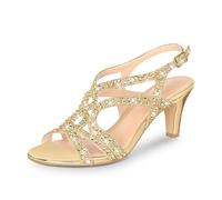 PIZZ ANNU Amelia Women's Rhinestone Open Toe High Heeled Sandals, gold, 8.5 UK