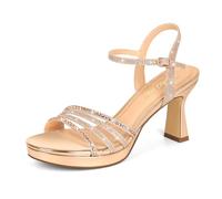 PIZZ ANNU Lena Women's Platform Heels High Block Chunky Sparkly Rhinestone Open Toe Ankle Strap Fashion Dress Pump Sandals Shoes for Party Wedding, Black Wide, Champagne Patent, 4.5 UK Wide