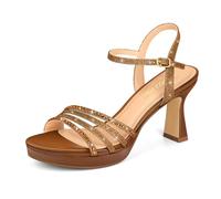 PIZZ ANNU Lena Women's Platform Heels High Block Chunky Sparkly Rhinestone Open Toe Ankle Strap Fashion Dress Pump Sandals Shoes for Party Wedding, Brown, 7.5 UK