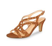 PIZZ ANNU Women's Amelia Heels Sandals Sparkle Crystal Open Toe Slingback High Heel Sandals Dress Pumps Shoes for Party Wedding, Brown, 8