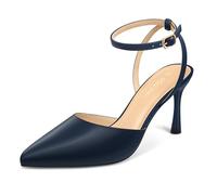 PIZZ ANNU Women's Cienna High Heels Sexy Stiletto Pumps Closed Toe Mesh Sparkly Rhinestones Ankle Strap Dress Wedding Party Pumps Shoes, Navy Pu, 6