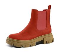 PIZZ ANNU Women's Dani Platform Chelsea Boots Fashion Lug Sole Combat Chunky Block Heel Slip on Elastic Gore Ankle Booties, Red, 5 UK