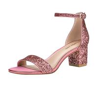 PIZZ ANNU Women's Low Block Chunky Heels Sandals Comfortable Open Toe Ankle Strap Party Dress Pump Shoes Strappy Buckle Heeled Sandal, Rose Gold Glitter, 4 UK