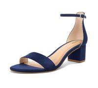 PIZZ ANNU Women's Low Block Chunky Heels Sandals Comfortable Open Toe Ankle Strap Party Dress Pump Shoes Strappy Buckle Heeled Sandal with 2 Inches Tall Thick Heel Design, Navy Suede, 6 UK