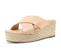 PIZZ ANNU Womens Platform Sandals Wedge Espadrille Slip on Crossover Slides Ladies Open Toe Summer Chunky Shoes Nude Size 9