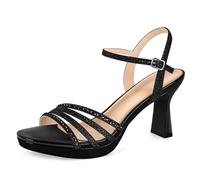 PIZZ ANNU Womens Sandals Glitter Sparkly Rhinestones High Heels for Women Platform Ankle Strap Ladies Summer Shoes Wedding Evening Party Black Size 8