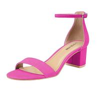 PIZZ ANNU Womens Sandals Mid Block Heel Ankle Strap Wedding Shoes for Bride Open Toe Ladies Sparkly Glitter Evening Party Hot Pink Size 7