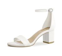 PIZZ ANNU Womens Sandals Mid Block Heel Ankle Strap Wedding Shoes for Bride Open Toe Ladies Sparkly Glitter Evening Party White-J Hook Buckle Size 9 Wide