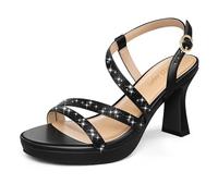 PIZZ ANNU Women's SoleBella Platform Block Heel Sandals 3 Inch Chunky Heels Open Toe Ankle Strap Strappy Comfortable Dress Pump Shoes for Wedding Party, Black Rhinestone, 11