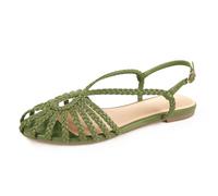 PIZZ ANNU Women's Sophia Braided Flat Sandals Comfortable Memory Foam Walking Shoes Summer Gladiator Slingback Ankle Strap Strappy Sandals, Pistachio Green, 8.5