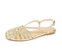 PIZZ ANNU Women's Sophia Braided Flat Sandals Comfortable Memory Foam Walking Shoes Summer Gladiator Slingback Ankle Strap Strappy Sandals, Gold, 9 UK