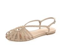 PIZZ ANNU Women's Sophia Braided Flat Sandals Comfortable Memory Foam Walking Shoes Summer Gladiator Slingback Ankle Strap Strappy Sandals, Beige, 9.5