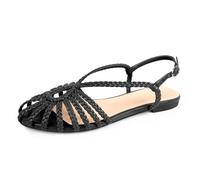 PIZZ ANNU Women's Sophia Braided Flat Sandals Comfortable Memory Foam Walking Shoes Summer Gladiator Slingback Ankle Strap Strappy Sandals, Black, 9
