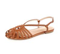 PIZZ ANNU Women's Sophia Braided Flat Sandals Comfortable Memory Foam Walking Shoes Summer Gladiator Slingback Ankle Strap Strappy Sandals, Brown, 10