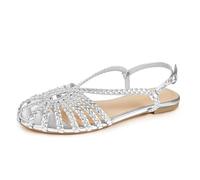 PIZZ ANNU Women's Sophia Braided Flat Sandals Comfortable Memory Foam Walking Shoes Summer Gladiator Slingback Ankle Strap Strappy Sandals, Silver, 10