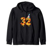 Pizza 32nd Birthday 32 Years Old Party Hat Bday Boys Girls Zip Hoodie