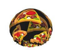 Pizza 3d Print Premium Double Layer Shower Cap For Women With Reusable Shower Cap For Hair - Waterproof Plastic Cap - Shower Caps For Long, Short And Curly Hairs