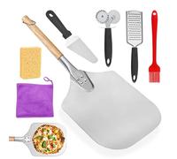 Pizza 7 Piece Pizza Peel Set, 30.5 x 35.5cm Pizza Spatula, Aluminum Pizza Paddle with Cheese Grater, Oil Brush, Pizza Cutter and More, Pizza Oven Accessories, Baking Pizza, Bread