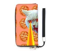 Pizza Addict Cat with Lasers from Eyes Slim Wallet for Women Long Purse Cute Clutch Wristlet Handbag Card Holders