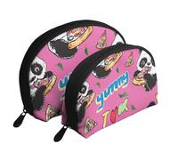 Pizza and Giant Pandas Printed Makeup Bags 2-Piece Portable Shell Travel Toiletry Bag
