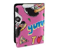 Pizza and Giant Pandas Printed Passport Holder,Travel Pu Leather Passport Cover Case Organiser for Men Women,6.5 Inch