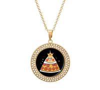 Pizza And The King Round Pendant Necklaces for Women Alloy Rhinestone Jewelry Custom Picture Necklace