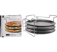 4 Piece Pizza Baking Set Serving Plate Tray Tin Oven Grill Rack Non Stick Trays