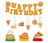 Pizza Birthday Party Decorations Banner - 11 Pcs Pizza Themed Happy Birthday Banners Hanging Swirls And Honeycomb Centerpieces Decor For Bachelorette Baby Shower Kids Party Supplies