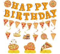 Pizza Birthday Party Decorations Banner - 12 Pcs Happy Birthday Banners, Hanging Swirls & Honeycomb Centerpieces for Bachelorette Baby Shower Kids 1st 2nd 3rd Party Supplies Favours Decor