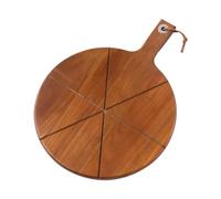 Pizza Board - Round Wooden Cutting Board with 6 Grooves, Handle for Cutting Cold Meats, Serving Board | Kitchen Tool for Cooking Meat, Cheese, Bread, Fruit, Past Prep