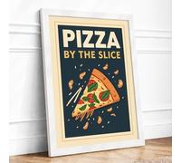 Pizza by the Slice Retro Framed Wall Art Print A2 (59.4×42cm) White, Wall Decor for Living Room, Bedroom, Office & Home, Ready to Hang, Art Gift