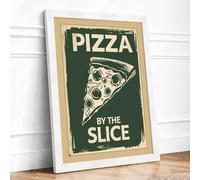 Pizza By The Slice Vintage Framed Wall Art Print A1 (84.1×59.4cm) White, Wall Decor for Living Room, Bedroom, Office & Home, Ready to Hang, Art Gift