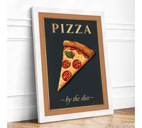 Pizza by the Slice Vintage Framed Wall Art Print A2 (59.4×42cm) White, Wall Decor for Living Room, Bedroom, Office & Home, Ready to Hang, Art Gift
