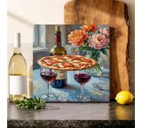 Pizza Canvas Kitchen Wall Art, Still Life Rustic Wine Flowers None Red Artwork Wall Hanging Painting Dining Room Restaurant Breakfast Nook Decor 12x12 Inch