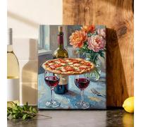 Pizza Canvas Kitchen Wall Art, Still Life Rustic Wine Flowers None Red Wall Hanging Prints Pictures Art Apartment Living Room Bedroom Breakfast Nook Decor 8x10 Inch