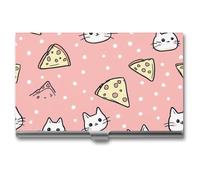 Pizza Cats Kittens Business Card Wallet Credit Card Holder Metal Square Small Pocket Purse