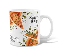 Pizza Ceramic Coffee Mug, Foodie Casual Olives Peppers Orange Novelty Work Drinking Mugs with Handle Ideal for Friends Family Lovers Eldership Senior Co-Worker 11 Oz
