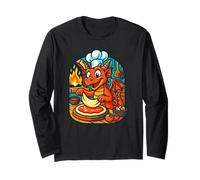Pizza Chef Dragon Cooking in Fiery Kitchen, Fun Art Long Sleeve T-Shirt