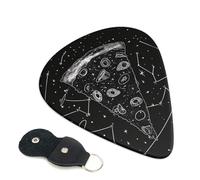 Pizza Constellation Printed Guitar Picks, 6 Pack with Leather Keychain Pick Holder - 0.46mm, 0.71mm, 0.96mm Assorted Thickness for Acoustic Ukulele, Electric Guitar, Acoustic Guitar, Bass