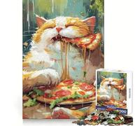 Pizza Cute Cartoon Cat Jigsaw Puzzle for Teenagers 1000 Pieces Boost Memory Relaxing Fun Premium Cut Stylish Gift (38x52cm)