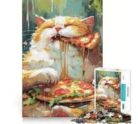 Pizza Cute Cartoon Cat Jigsaw Puzzle for Teenagers 1000 Pieces Boost Memory Relaxing Fun Premium Cut Stylish Gift (38x52cm)