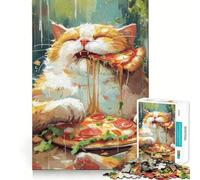 Pizza Cute Cartoon Cat Jigsaw Puzzles 1000 Pieces for Adults Memory Gain Anxiety Relief Design Assembly Artistic Gift (50x75cm)