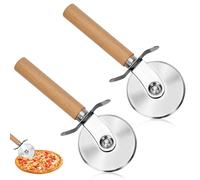 Pizza Cutter Wheel, 2 Pieces Stainless Steel Kitchen Pizza Cutter Pizza Slicer with Wooden Handle and Sharp Blade Pizza Knife Pizza Accessories Pizza Tools with Finger Protection Multifunctional