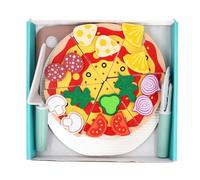 Pizza Cutting Playset Wooden Pizza Cutting Playset Pretend Play Food Set Educational Kitchen Playset for Kids