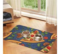 Pizza Dog Food Mat, Absorbent Pet Feeding Mat for Food and Water Bowls Non-Slip Placement Pad for Floors Waterproof Quick Dry Water Dispenser Mat for Dogs Puppy Cats 16x24 Inch