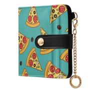 Pizza Dots Teal Print Small Women Wallet PU Leather RFID Blocking Bifold Compact Card Holder with Coin Pocket Zipper Purse for Ladies Girls Women