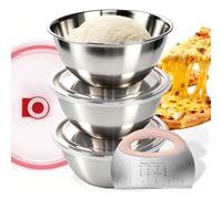 Pizza Dough Proofing Container Set with Lids, 3PCS Stainless Steel 304 Dough Bowls (800ml) with Bench Scraper, Airtight Dough Proofing Box for Sourdough, Bread & Food Storage, Stackable Mixing Bowls