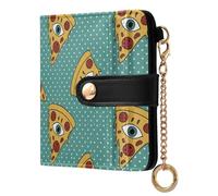 Pizza Eyes Teal Print Small Women Wallet Bifold PU Leather RFID Blocking Compact Card Holder with Zipper Coin Pocket Purse for Ladies Women Girls