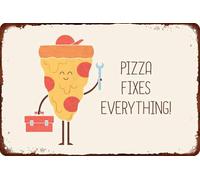Pizza Fixes Everything Funny Food Sign Metal Tin Sign for Kitchen Decorative Cafe Bar Home Kitchen Metal Plate Wall Decor Restaurant Wall Retro Plaque 12x8 Inch inch
