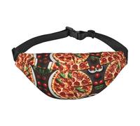 Pizza Food Adjustable Belt Hip Bum Bag Fashion Water Resistant Hiking Waist Bag for Traveling Casual Running Hiking Cycling, Black, One Size